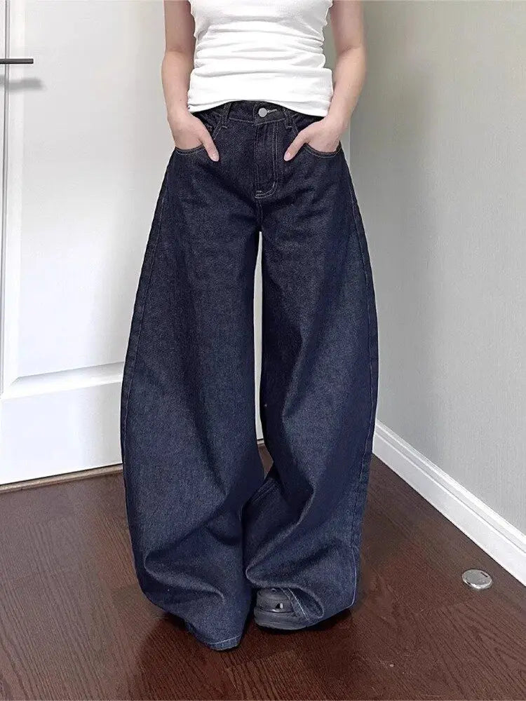 Women's High-Waisted Wide Leg Black Jeans – Relaxed Straight Denim Pants