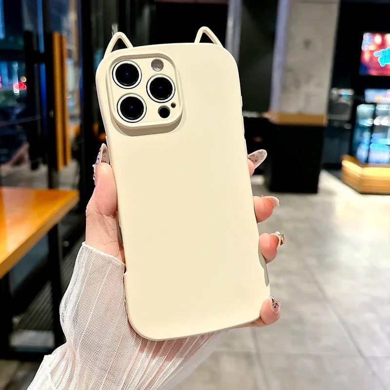 Cute 3D Bear Ear Clear Phone Case with Bear Charm – Shockproof TPU Cover for iPhone