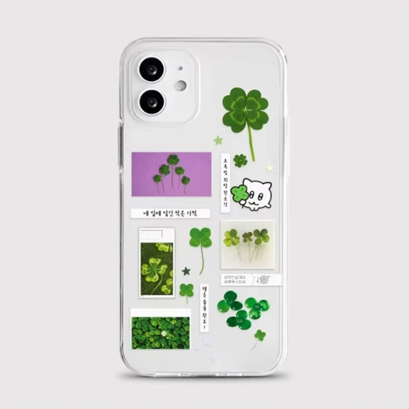 Korean Four Leaf Clover Silicone Phone Case – Shockproof Protective Cover for iPhone