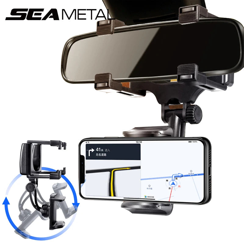 SEAMETAL Rearview Mirror Phone Holder – 360° Adjustable Car Navigation Mount