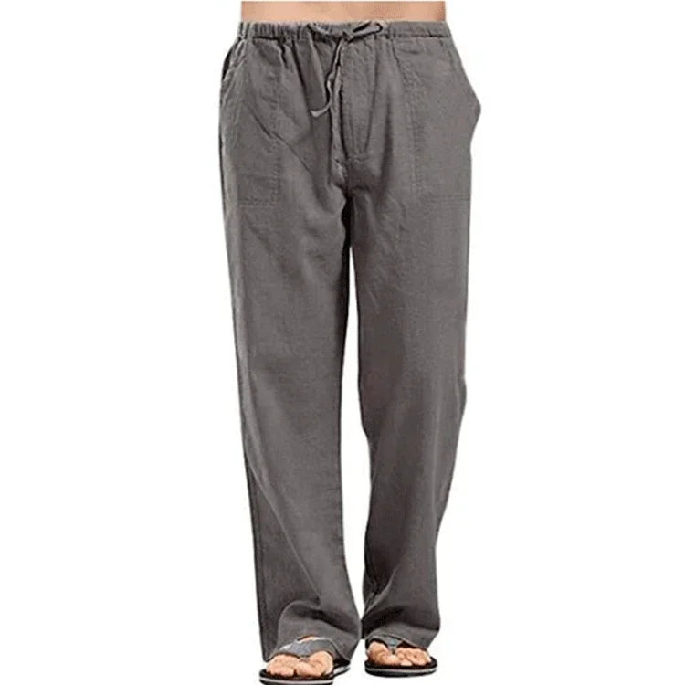 Men’s Cotton Linen Pants – Breathable Drawstring Casual Trousers