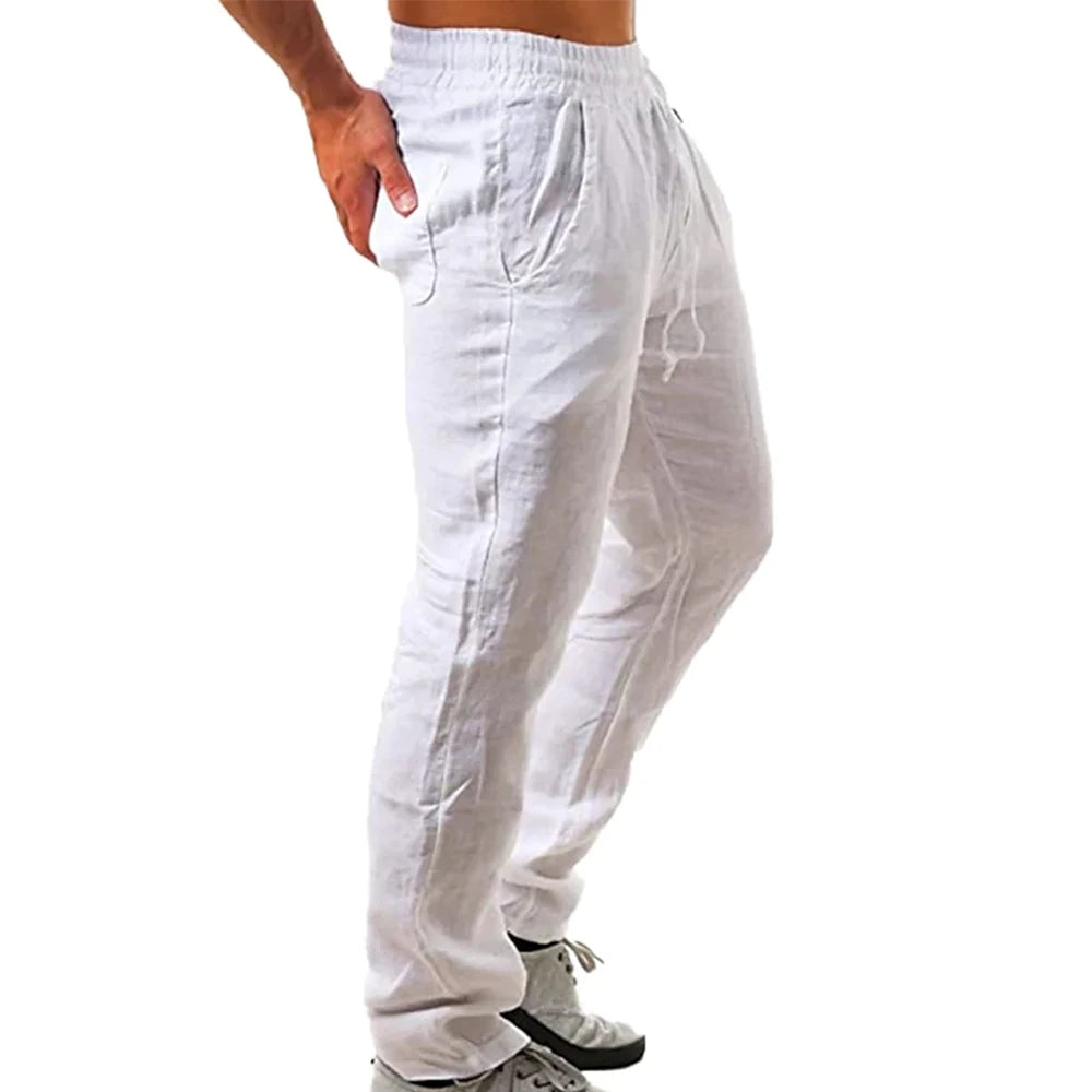 AURELLE Men's Cotton Linen Pants – Breathable Straight-Leg Casual Trousers