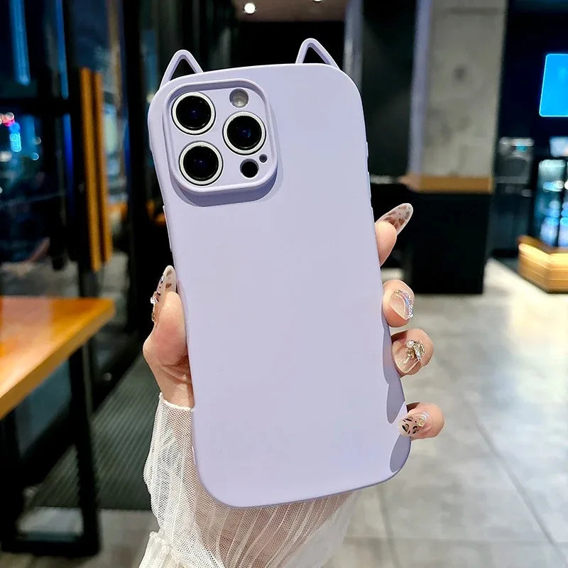 Cute 3D Bear Ear Clear Phone Case with Bear Charm – Shockproof TPU Cover for iPhone