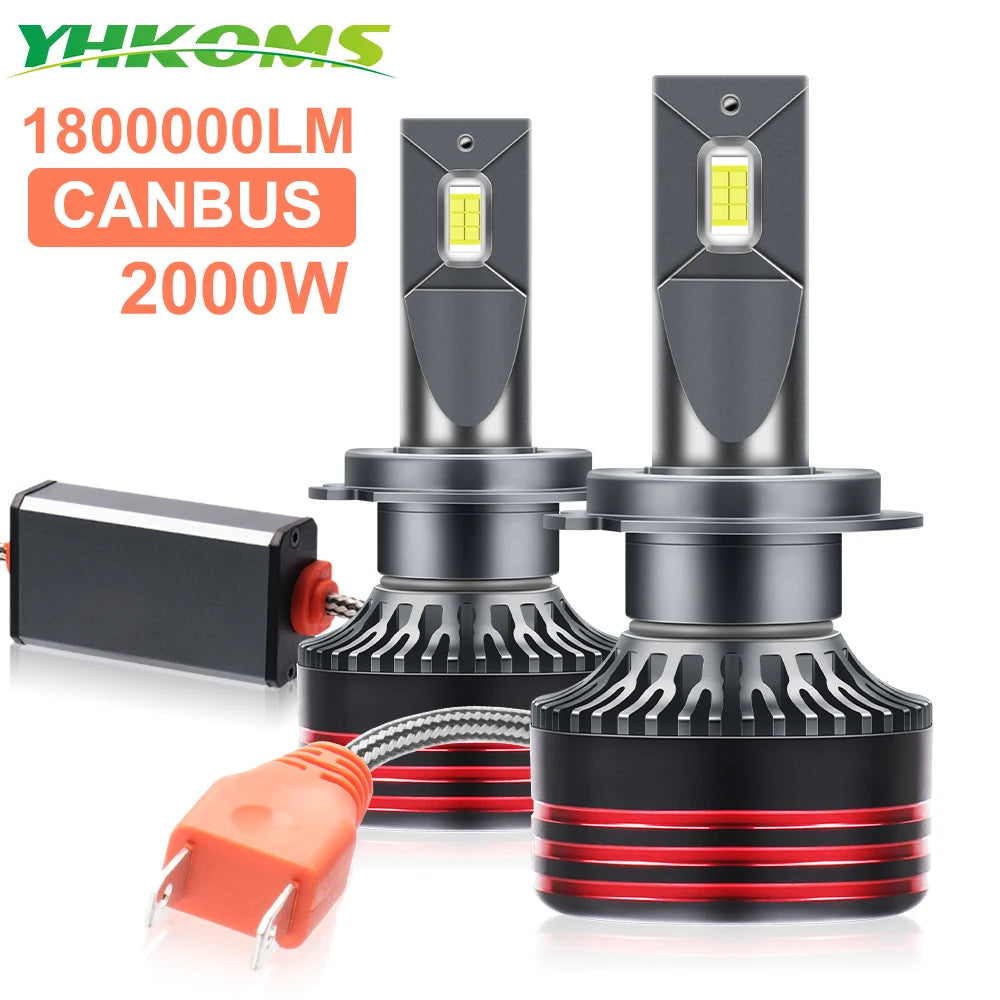 YHKOMS M8 LED Headlight Bulbs – 6000K White Canbus Headlamps for Cars & Trucks, H1 H4 H7 H11 9005 9006, 12V/24V, 2-Piece Set