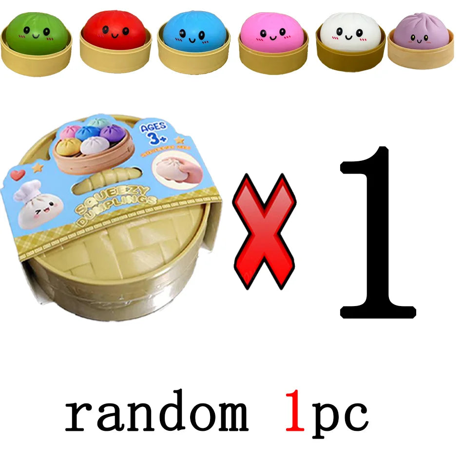 Dumpling Squishy Stress Toy – Slow-Rising Soft Fidget with Mini Steamer