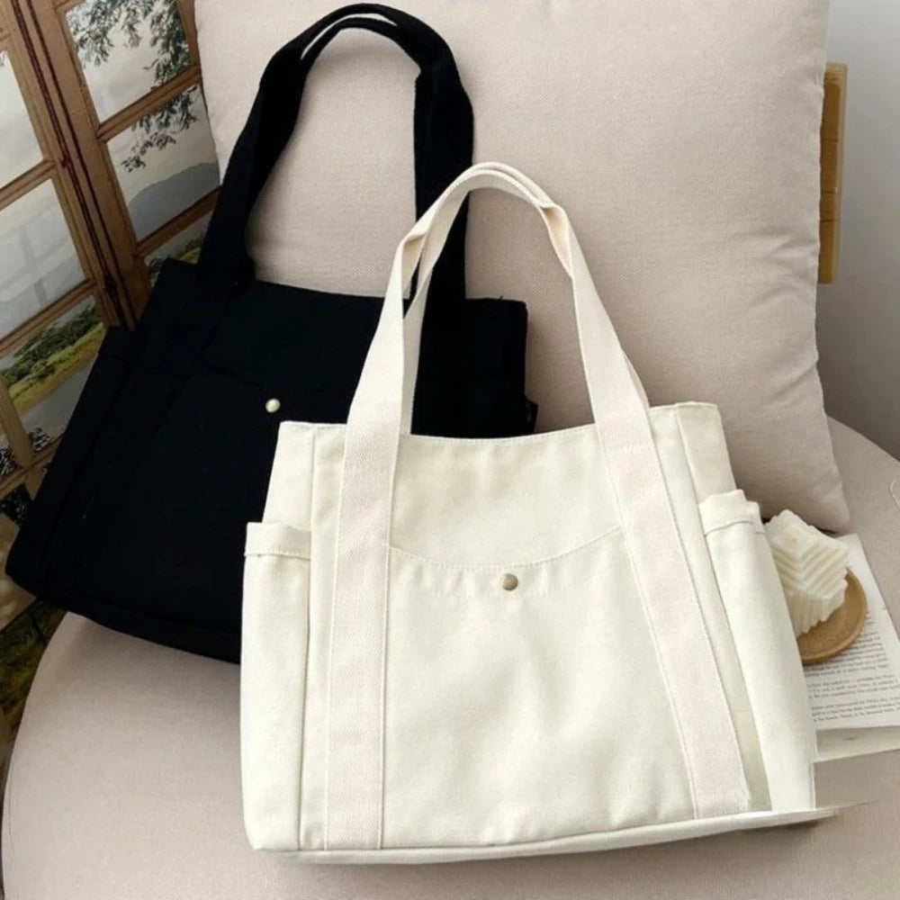 Large Canvas Tote Bag – Zipper Shoulder Bag for Work, College & Everyday Use