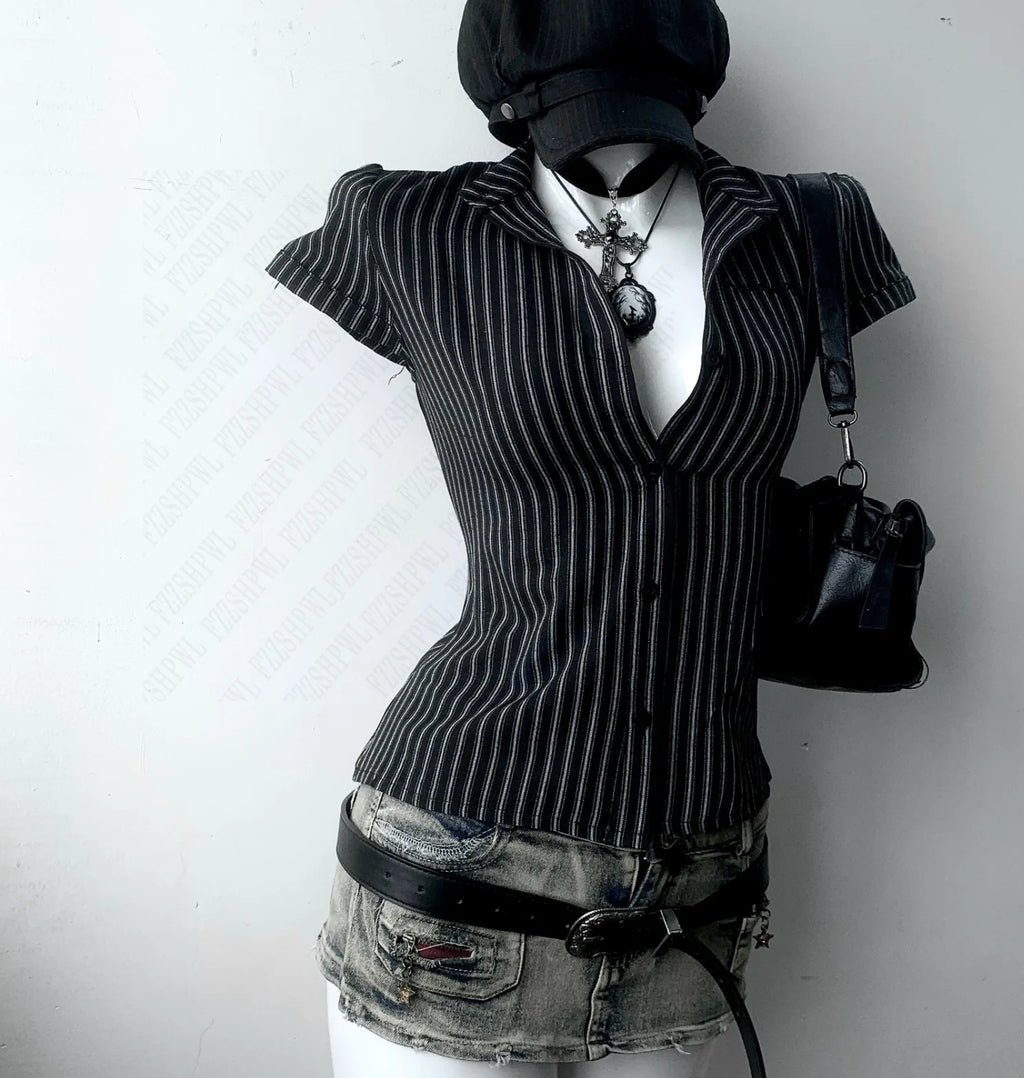 Women’s Y2K Striped Button-Up Shirt