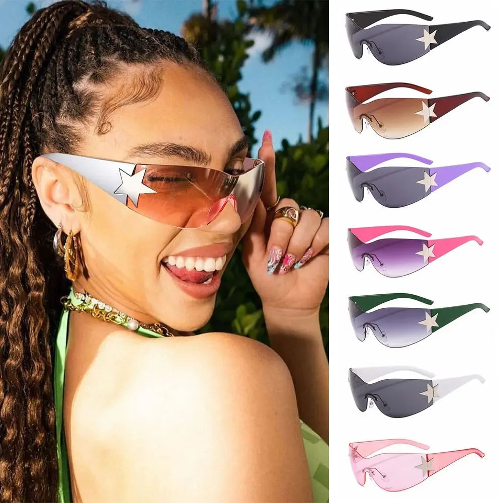 Y2K Rimless Wraparound Sunglasses – UV400 Shield Eyewear for Women & Men