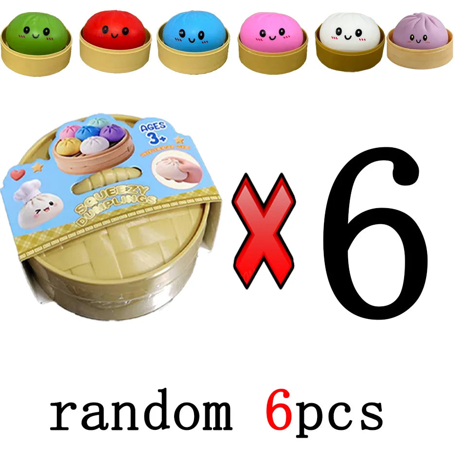 Dumpling Squishy Stress Toy – Slow-Rising Soft Fidget with Mini Steamer