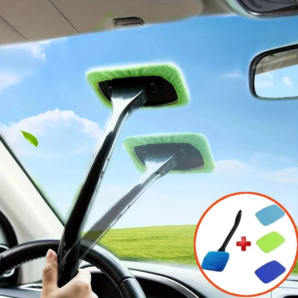 Car Windshield & Window Cleaning Brush Kit – Long-Handle Interior Glass Cleaner