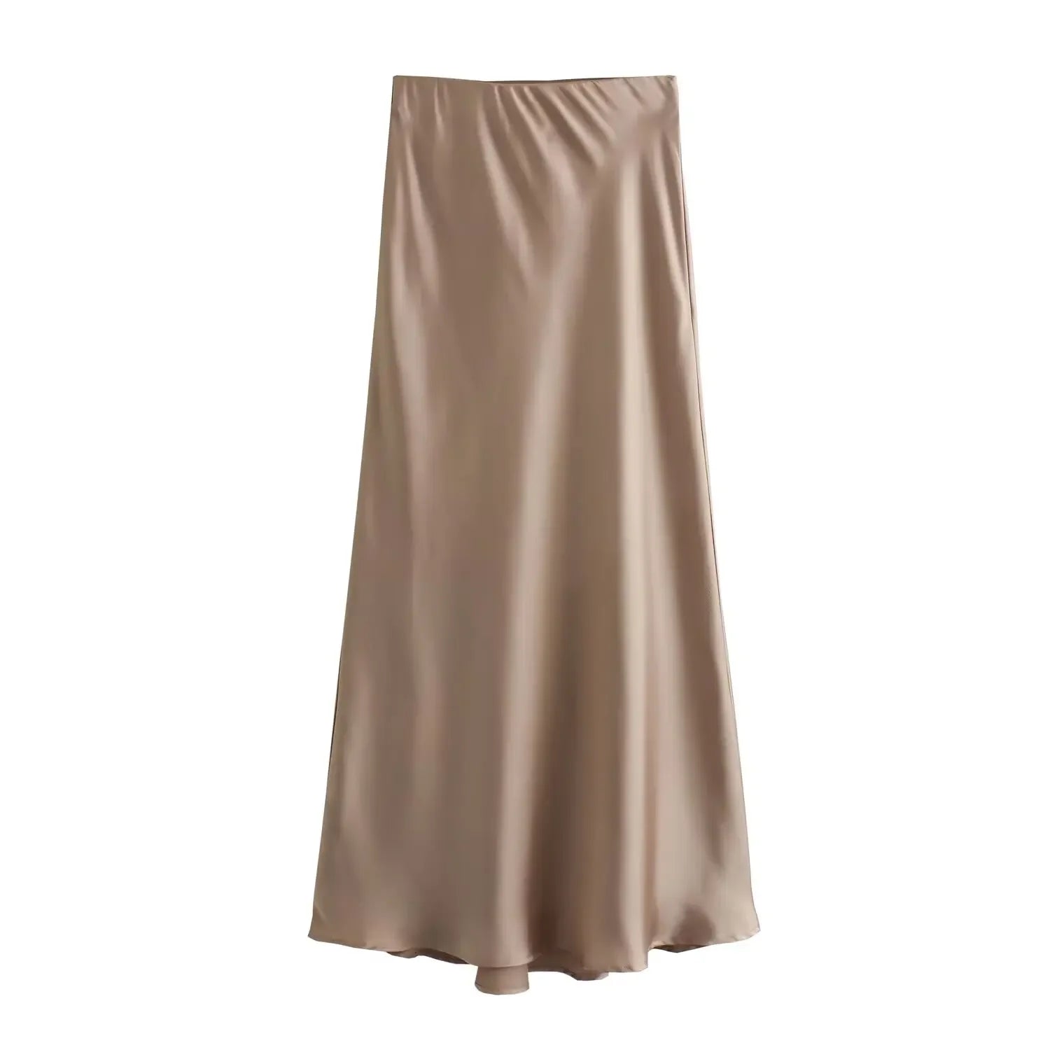 Elegant High-Waist Satin Midi Skirt