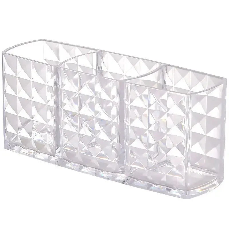 Transparent Diamond-Pattern Storage Box – 3-Grid Bathroom & Makeup Organizer