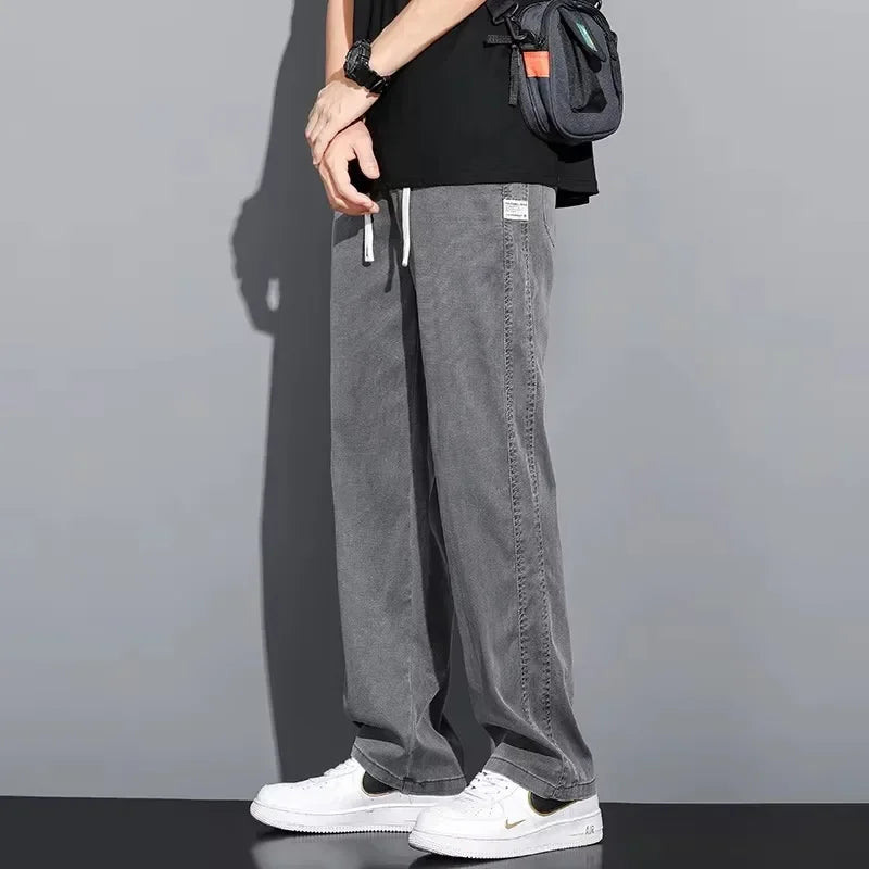 Men’s Lyocell Drawstring Jeans – Lightweight Straight-Leg Casual Pants