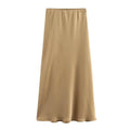 Elegant High-Waist Satin Midi Skirt