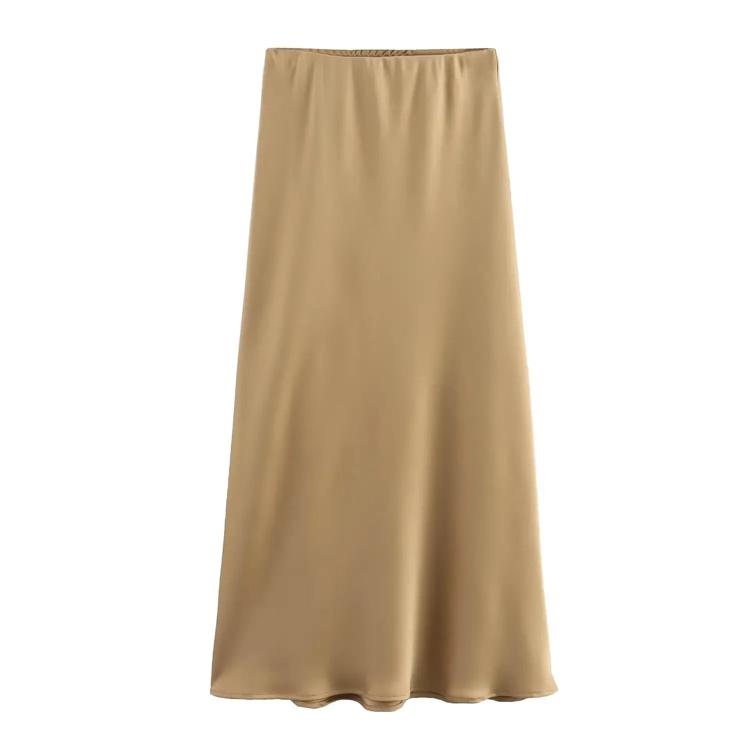 Elegant High-Waist Satin Midi Skirt