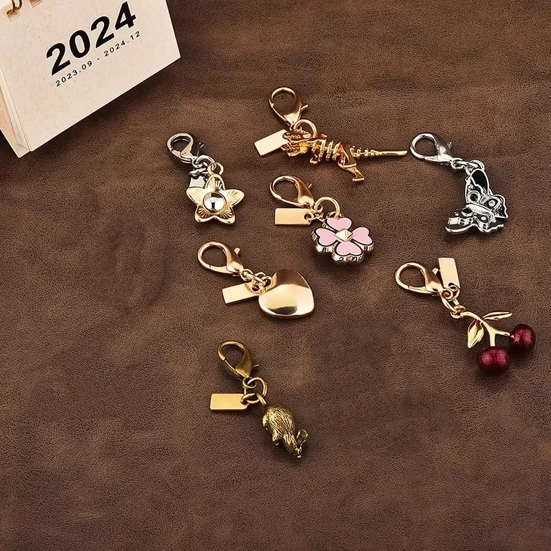 Bear & Cherry Metal Keychain – Gold Keyring for Keys, Bags & Backpacks