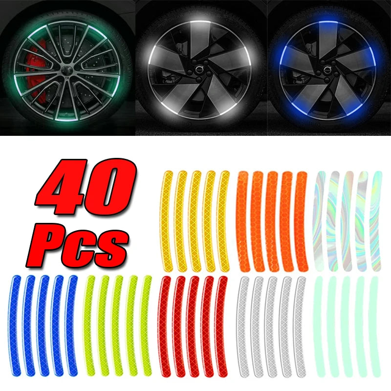 20/40-Piece Reflective Wheel Rim Strips – Colorful Car & Motorcycle Hub Decals