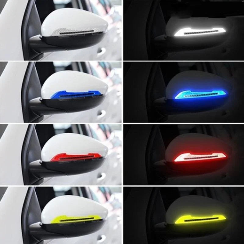 2-Piece Car Rearview Mirror Reflective Stickers – Carbon Fiber Safety Warning Decals & Decorative Mirror Strips