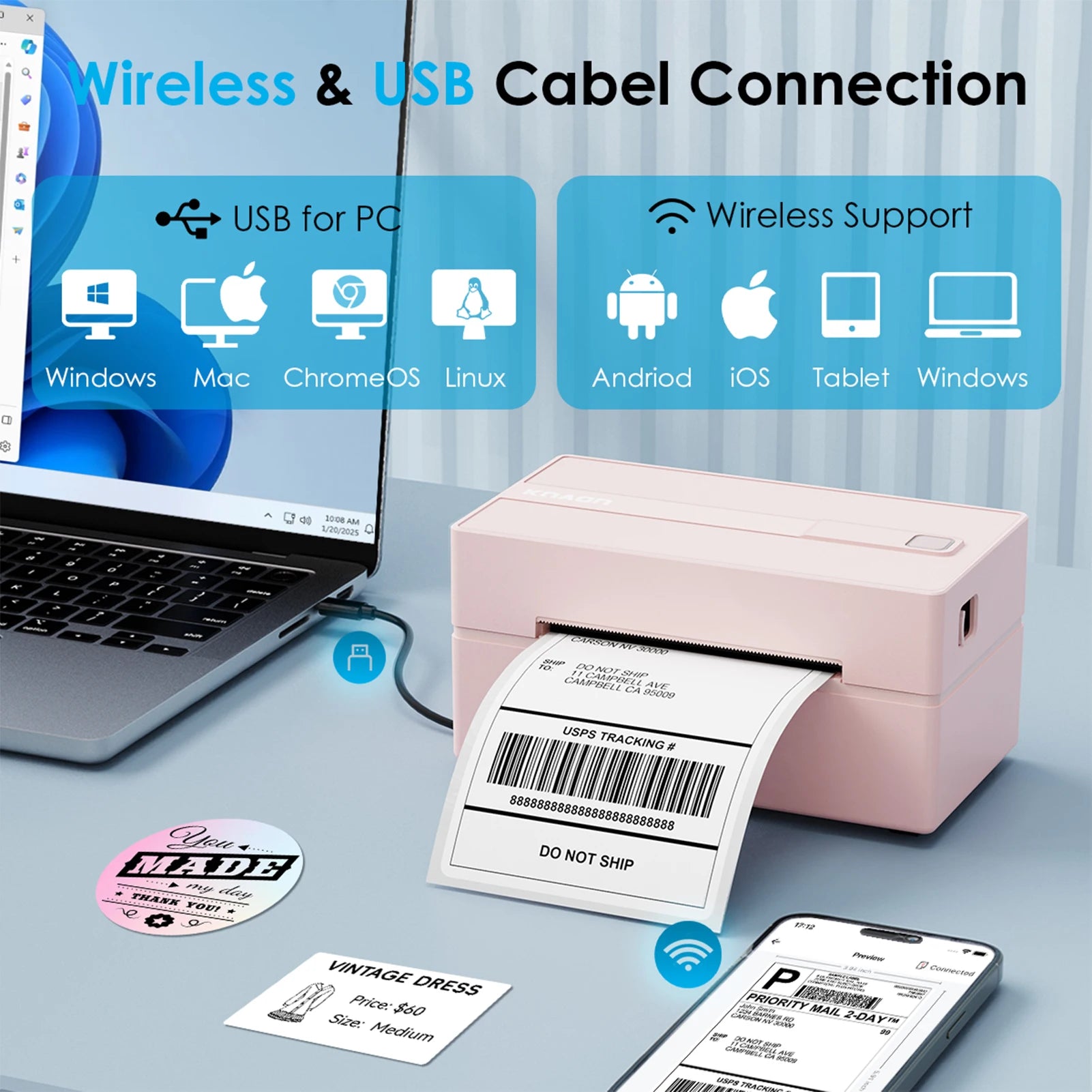 Thermal 4×6 Bluetooth Shipping Label Printer