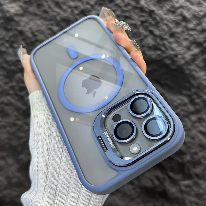 Luxury Magnetic Shockproof Case for iPhone 11–16 Series – Clear Tempered Glass Back Cover with Camera & Lens Protection