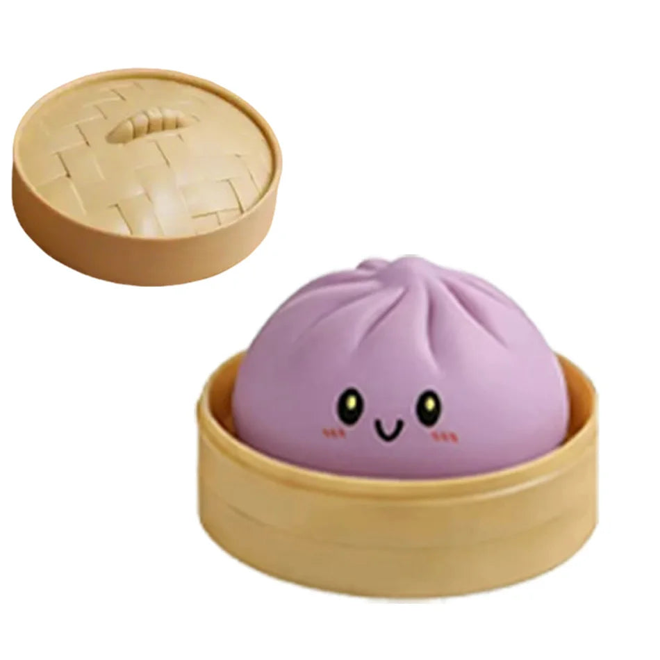 Dumpling Squishy Stress Toy – Slow-Rising Soft Fidget with Mini Steamer