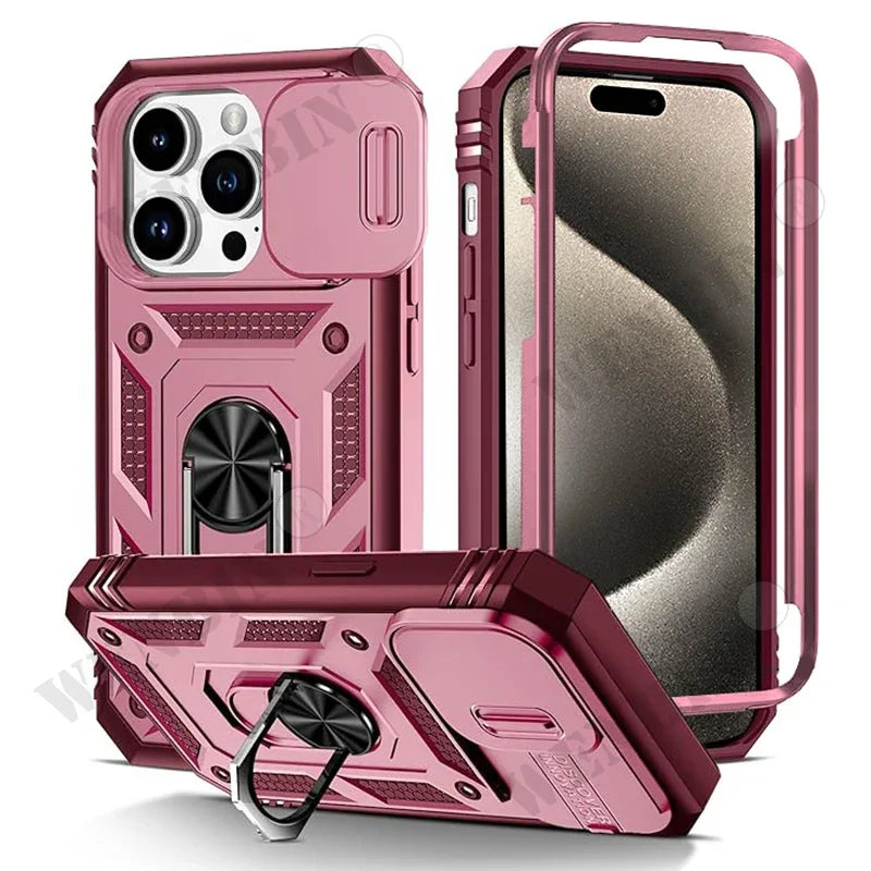 Heavy-Duty Protective Case for iPhone 7–17 Series – Full-Coverage Shock-Resistant Cover with 360° Kickstand & Camera Protection