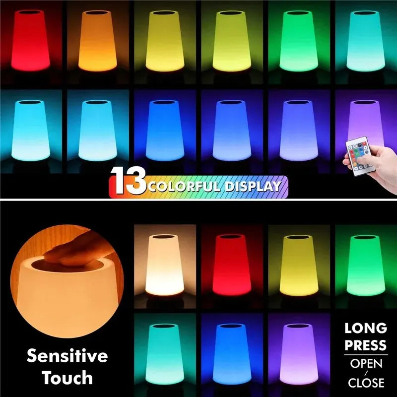 13-Color RGB Rechargeable Touch Night Light with Remote Control
