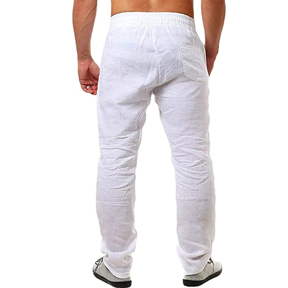 AURELLE Men's Cotton Linen Pants – Breathable Straight-Leg Casual Trousers