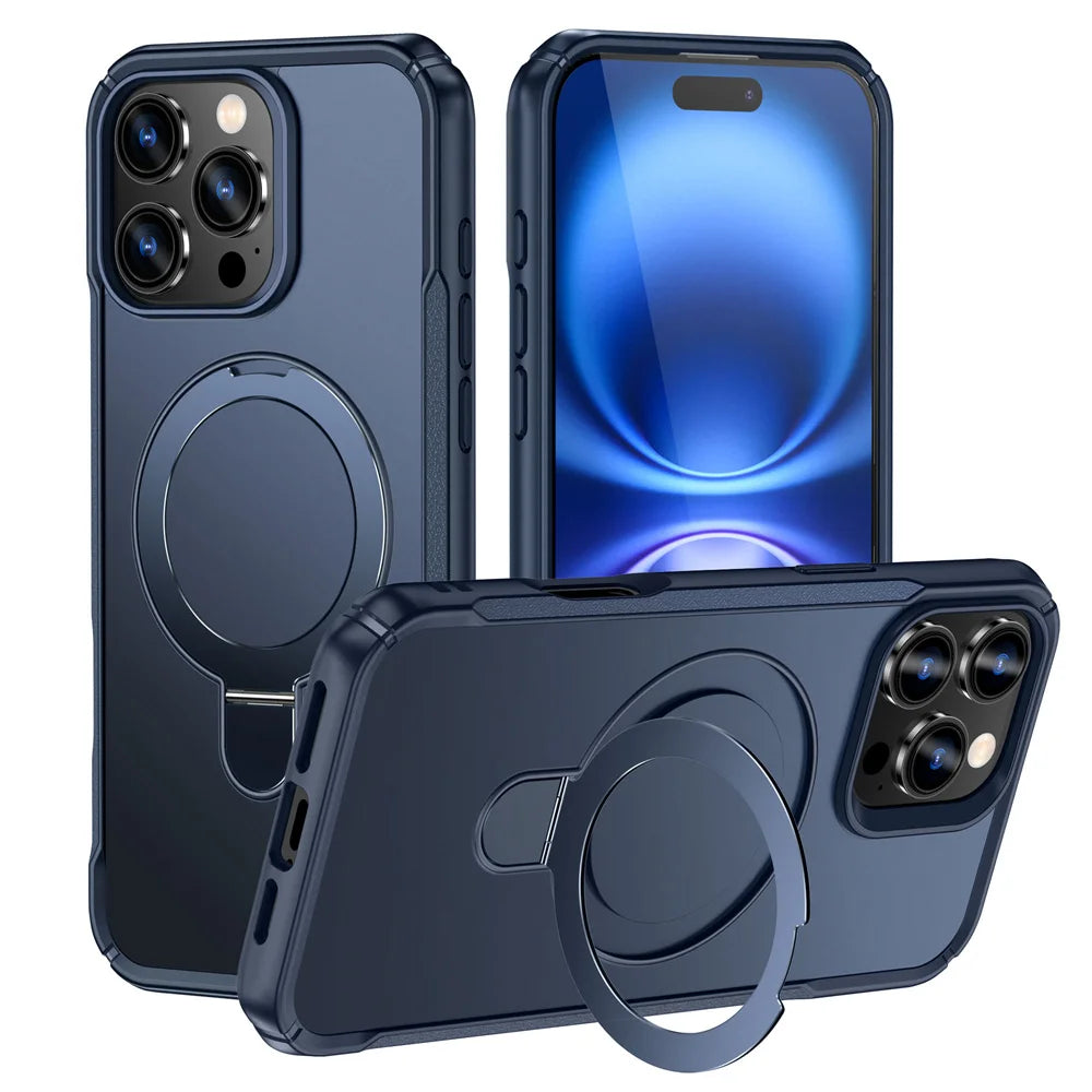 MagSafe Magnetic Folding Stand Case for iPhone 11–18 Series – Anti-Slip Protective Cover with Wireless Charging & Camera Protection