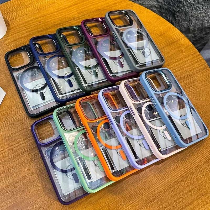 Luxury Magnetic Shockproof Case for iPhone 11–16 Series – Clear Tempered Glass Back Cover with Camera & Lens Protection