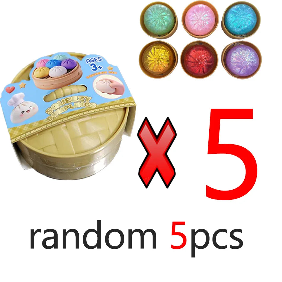 Dumpling Squishy Stress Toy – Slow-Rising Soft Fidget with Mini Steamer