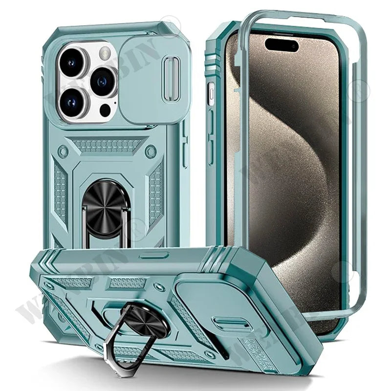 Heavy-Duty Protective Case for iPhone 7–17 Series – Full-Coverage Shock-Resistant Cover with 360° Kickstand & Camera Protection