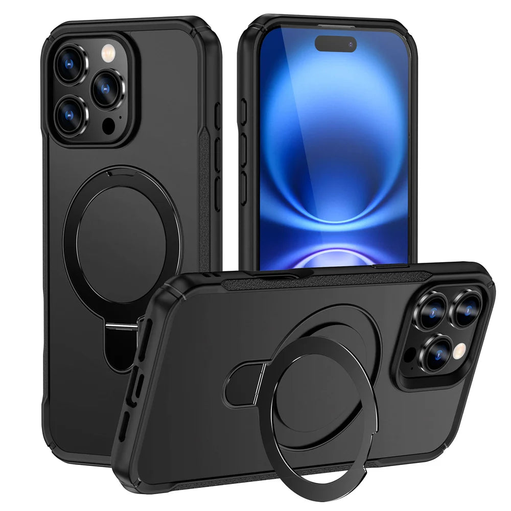MagSafe Magnetic Folding Stand Case for iPhone 11–18 Series – Anti-Slip Protective Cover with Wireless Charging & Camera Protection