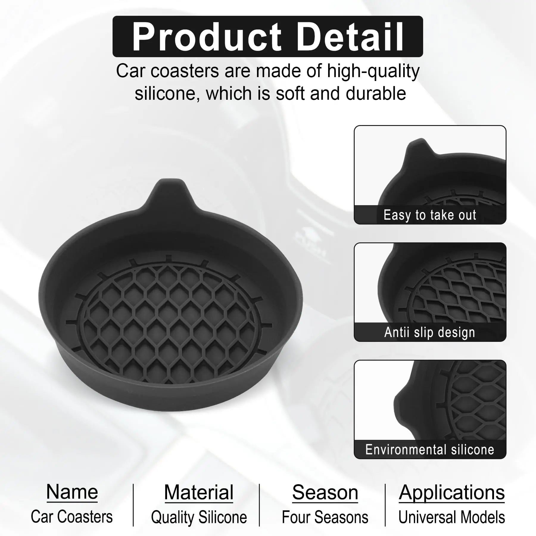2/4-Pack Silicone Car Cup Holder Coasters – Universal Non-Slip Cup Holder Inserts