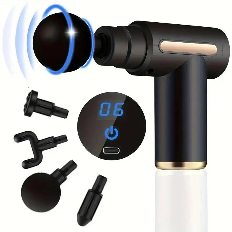 Portable Deep Tissue Massage Gun with 4 Interchangeable Heads – Rechargeable Muscle Massager for Neck, Back & Body