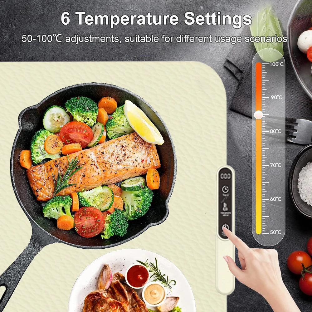 Electric Foldable Food Warmer Mat – Silicone Warming Tray with 6 Temperature Settings