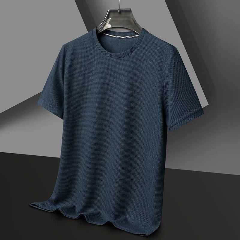 AURELLE Men's Summer Waffle Knit T-Shirt – Breathable Crew Neck Tee