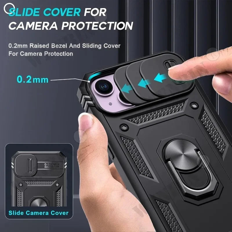 Heavy-Duty Protective Case for iPhone 7–17 Series – Full-Coverage Shock-Resistant Cover with 360° Kickstand & Camera Protection