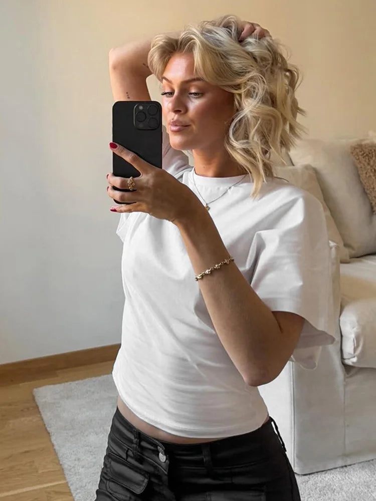 AURELLE Women's Solid Cropped Summer T-Shirt – Stretch Streetwear Crop Tee