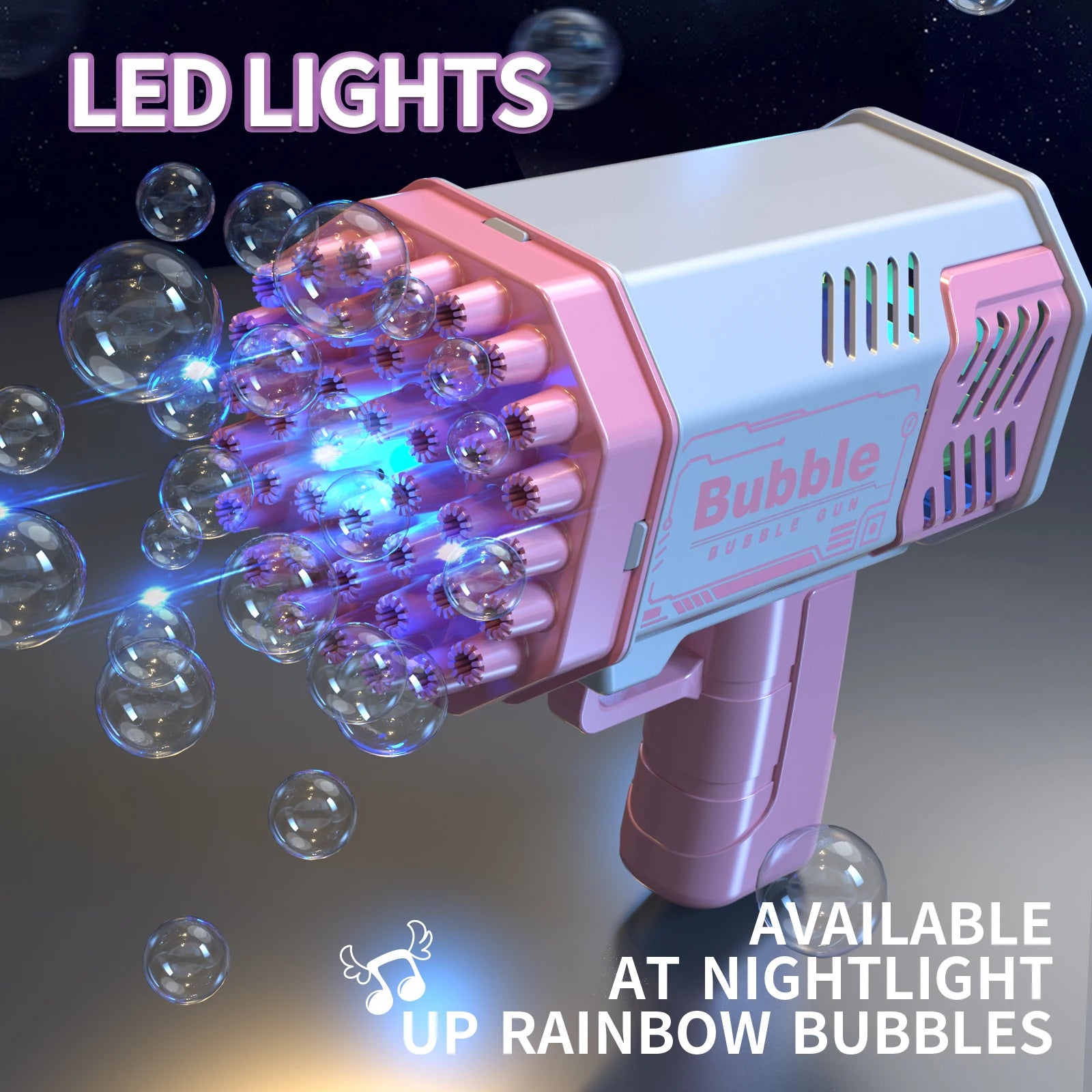 40-Hole Automatic Bubble Machine with LED Lights – Outdoor Bubble Blower for Kids