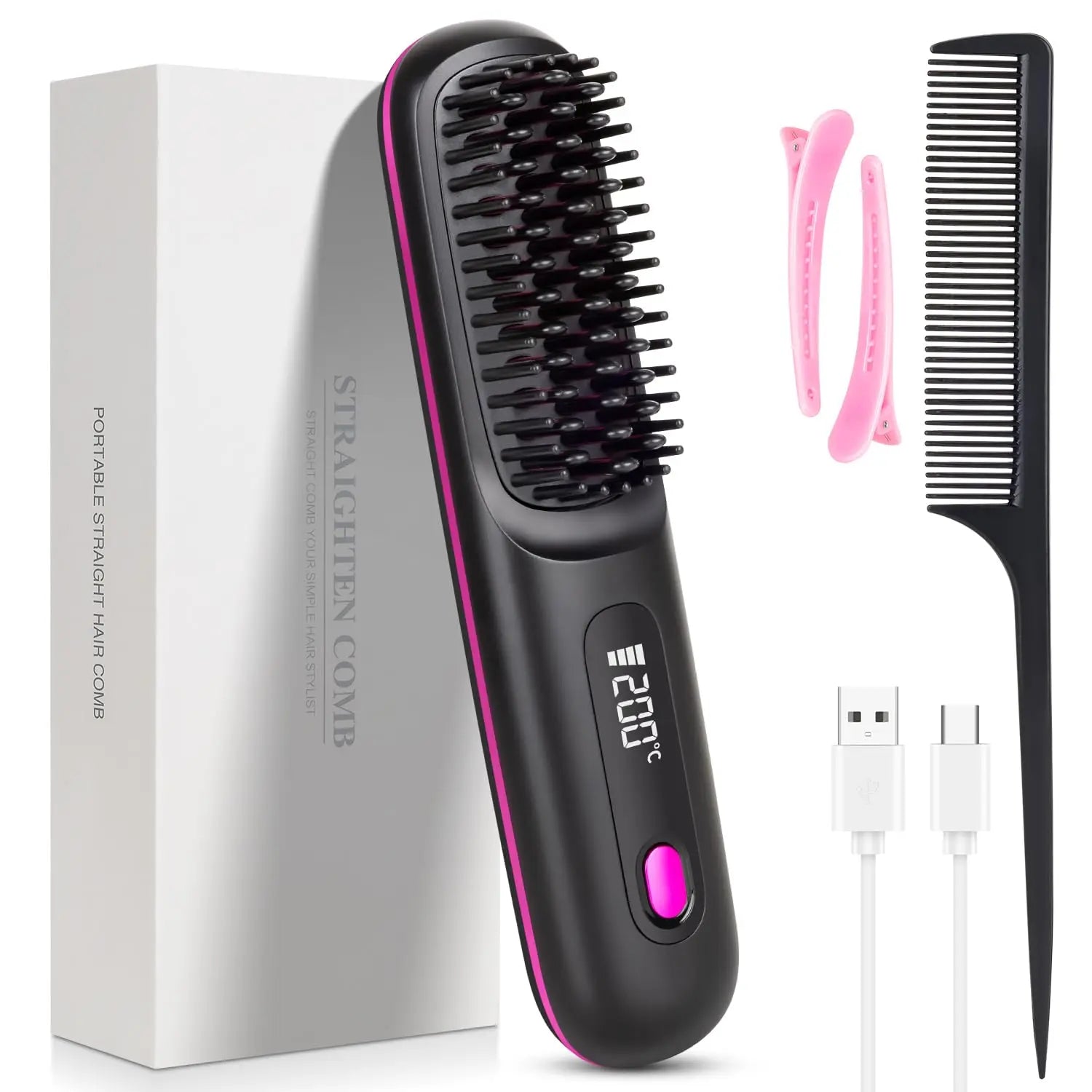 Cordless USB Rechargeable Hair Straightening Brush