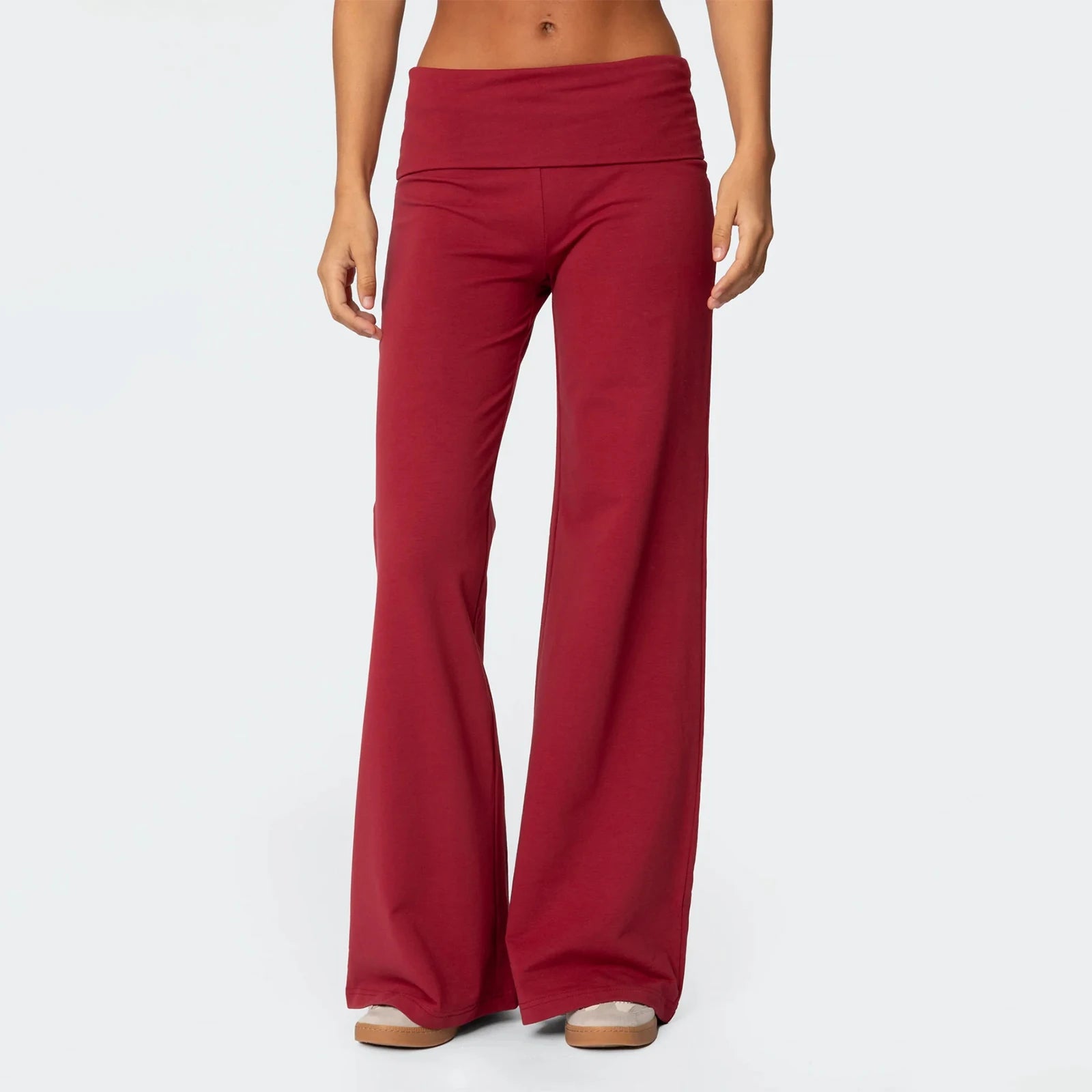 AURELLE Women's Wide Leg Fold Over Sweatpants – Low Rise Flare Yoga Lounge Pants