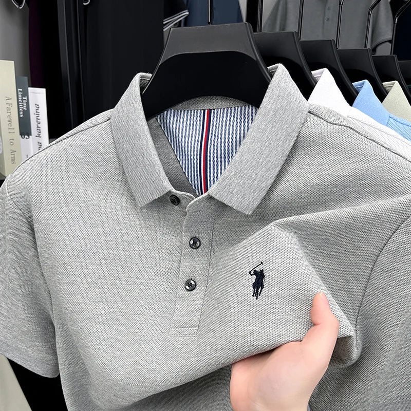 AURELLE Men's 100% Cotton Embroidered Polo Shirt – Classic Casual Style