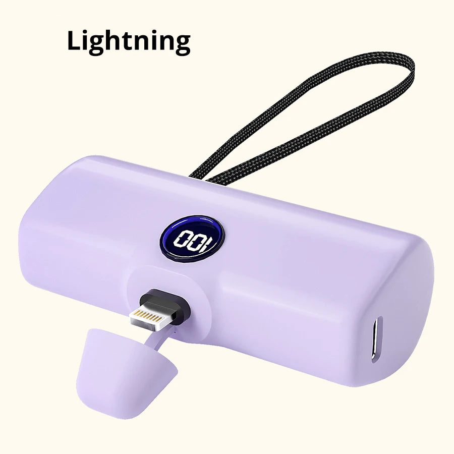 Mini 5000mAh Fast Charging Power Bank | Portable USB-C & Lightning Charger
