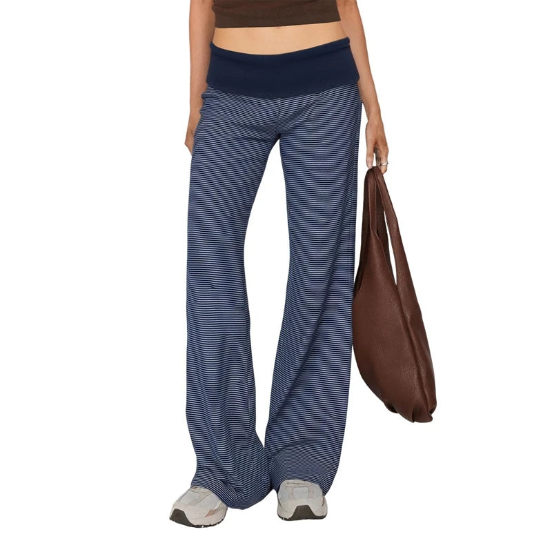 Casual Wide Leg Fold Over Sweatpants – Low Rise Flare Yoga Lounge Pants for Women & Teen Girls