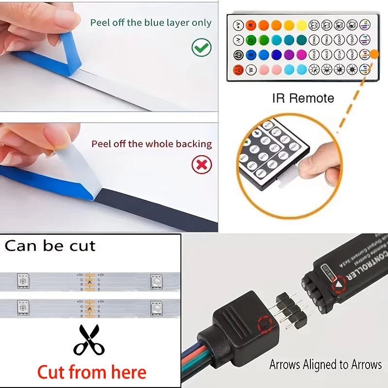 RGB LED Strip Lights with App & Remote Control | USB Color-Changing Room Lights (1M–40M)