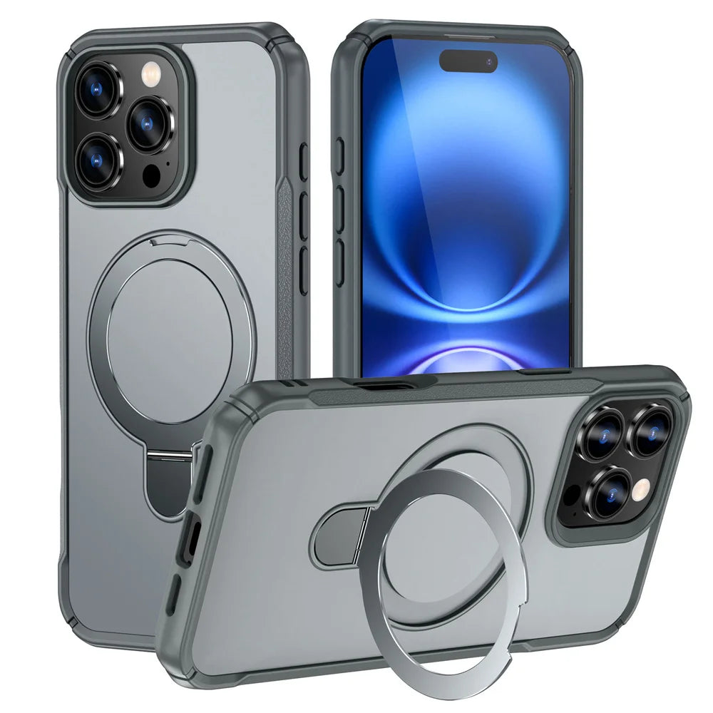 MagSafe Magnetic Folding Stand Case for iPhone 11–18 Series – Anti-Slip Protective Cover with Wireless Charging & Camera Protection