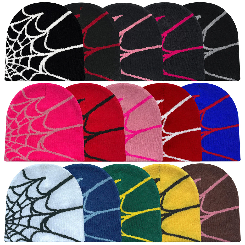 Y2K Spider Web Knit Beanie – Unisex Warm Winter Skull Cap