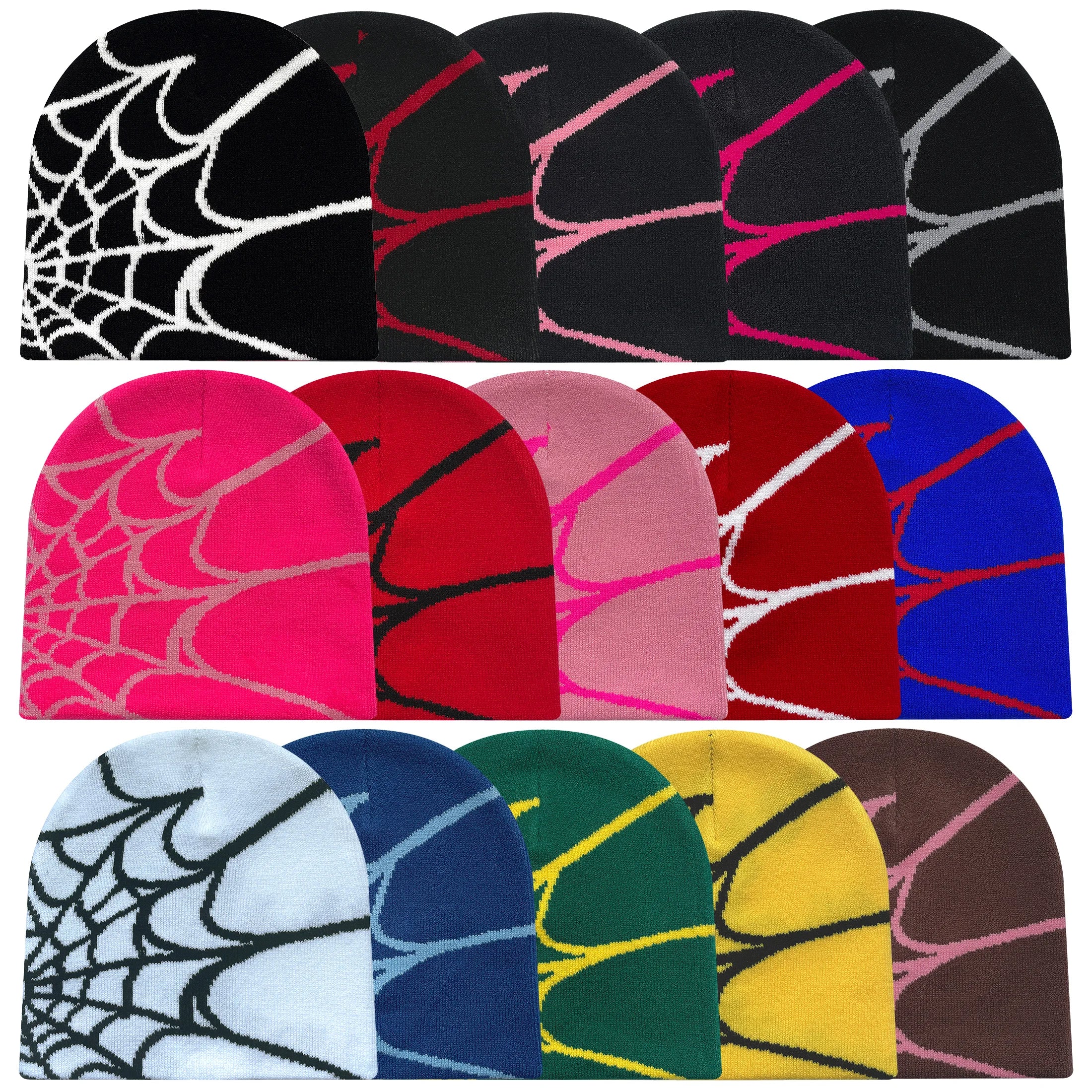 Y2K Spider Web Knit Beanie – Unisex Warm Winter Skull Cap