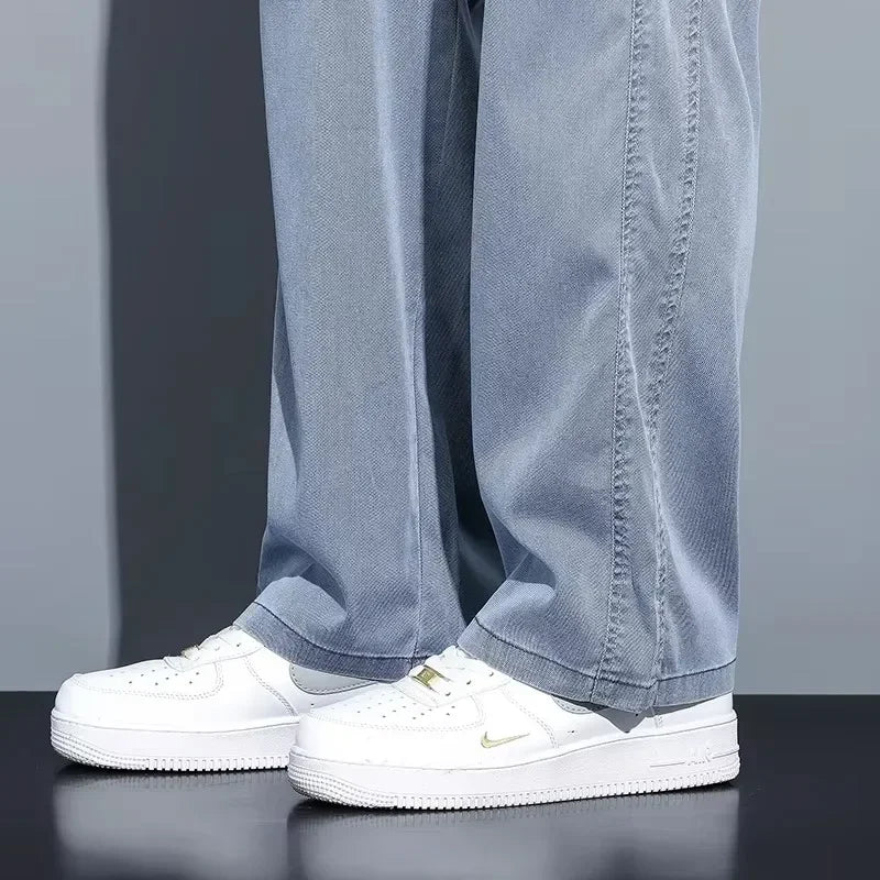 Men’s Lyocell Drawstring Jeans – Lightweight Straight-Leg Casual Pants
